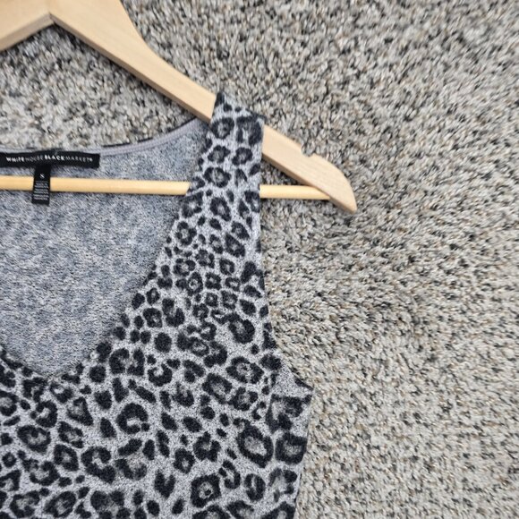 White House Black Market Top Womens Small Gray V Neck Tunic Sleeveless Knit - Picture 2 of 7